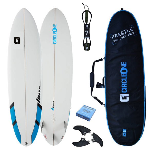 Ensemble de planche de surf Mini Mal à queue ronde Razor de 7 pieds - Comprend un sac, une laisse, des ailerons et de la cire