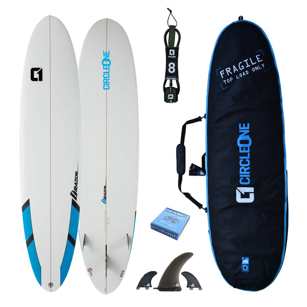 Ensemble de planche de surf Mini Mal à queue ronde Razor de 8 pieds - Comprend un sac, une laisse, des ailerons et de la cire