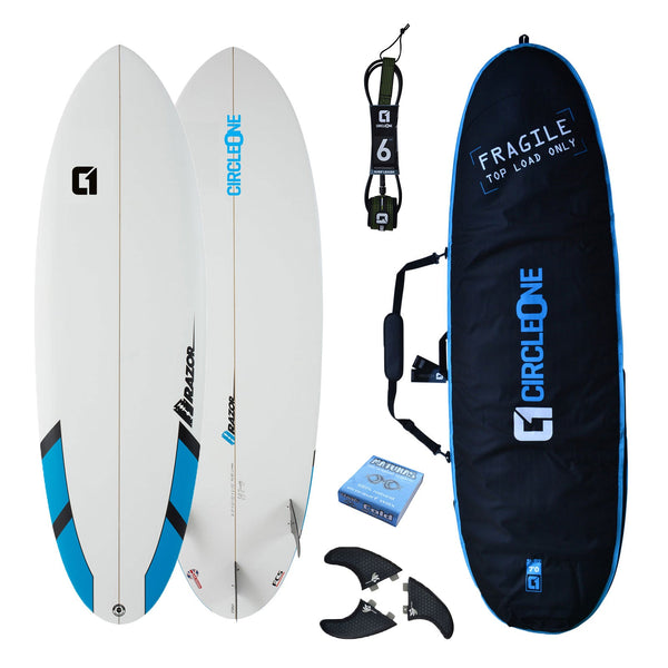 6ft Razor Round Tail Shortboard Surfboard Package - Includes Bag, Leash, Fins, Wax