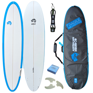 7' 6 Pulse Round Tail Mini Mal Surfboard by Australian Board Co Package - Includes Bag, Fins, Leash, Wax