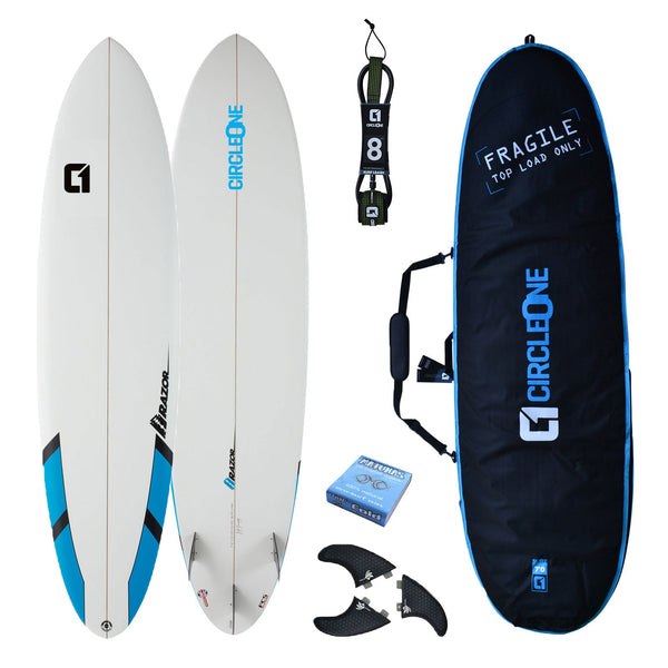 7ft 6 Razor Round Tail Mini Mal Surfboard Package - Includes Bag, Leash, Fins, Wax