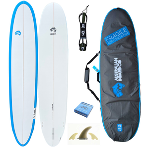 Planche de surf longboard Pulse Round Tail de 9 pieds par Australian Board Co. Paquet - Comprend un sac, une laisse, des ailerons et de la cire 