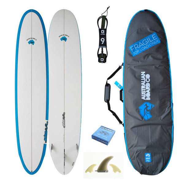 9ft Pulse Round Tail Longboard Surfboard by Australian Board Co Package - Includes Bag, Leash, Fins, Wax