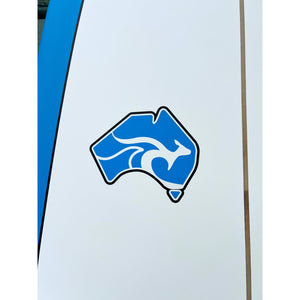 Blue and white logo of Australia on a white background