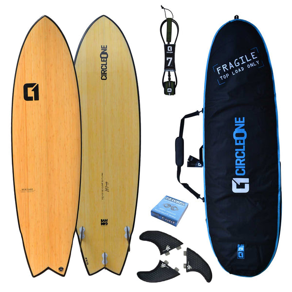 6ft 11 Bamboo Wing Swallow Tail Surfboard Package - Includes Bag, Leash, Fins, Wax