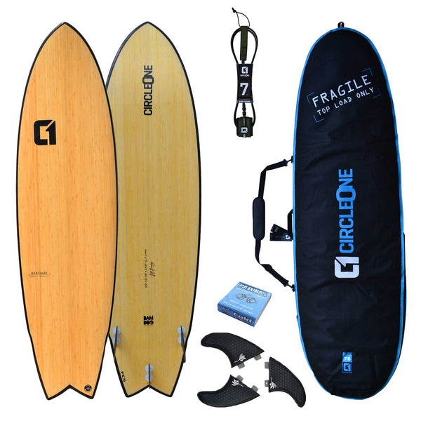 6ft 6 Bamboo Wing Swallow Tail Surfboard Package - Includes Bag, Leash, Fins, Wax