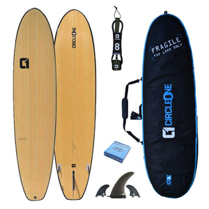 Planche de surf Mini Mal en bambou de 8 pieds avec queue de squash - Comprend un sac, une laisse, des ailerons et de la cire
