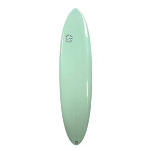 Circle One Heritage Round Tail Retro Egg Surfboard 7ft in Duck Egg — deck view