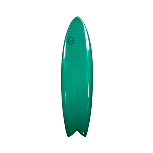 Circle One Heritage Round Tail Retro Twin Surfboard 5ft 11 in Bottle Green — deck view