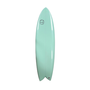 Circle One Heritage Round Tail Retro Twin Surfboard 5ft 11 in Duck Egg — deck view