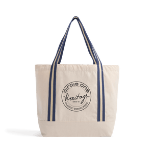 Natural/French Navy Heat Transfer Bag Front