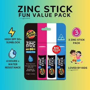 Zinc Sunblock 3-Pack Pink, White & Blue SPF 50+ Colour Zinc Sunscreen Sticks