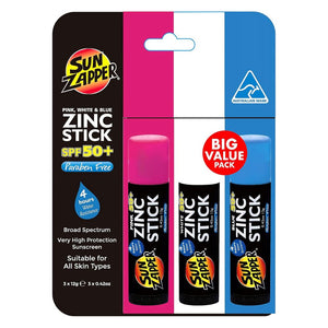 Zinc Sunblock 3-Pack Pink, White & Blue SPF 50+ Colour Zinc Sunscreen Sticks