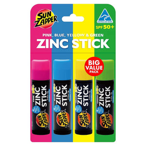 Rainbow x4 Colour Zinc Stick Value Pack: Pink, Blue, Yellow, Green SPF 50+ Zinc Oxide Sunblock