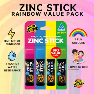 Rainbow x4 Colour Zinc Stick Value Pack: Pink, Blue, Yellow, Green SPF 50+ Zinc Oxide Sunblock