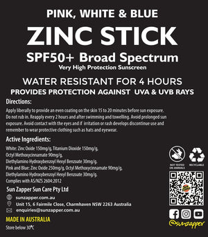 Zinc Sunblock 3-Pack Pink, White & Blue SPF 50+ Colour Zinc Sunscreen Sticks